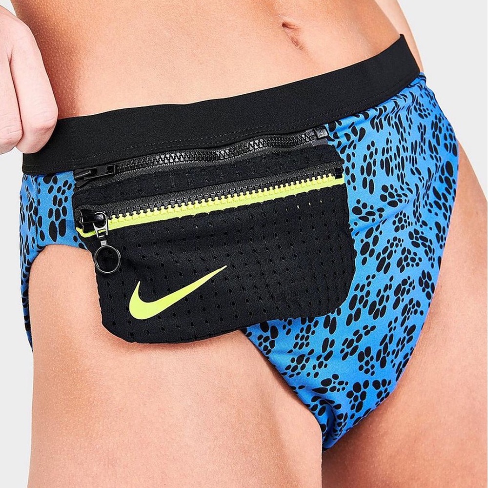 NIKE BLUE BLACK PARTY DOTS HIGH-WAISTED BIKINI BOTTOMS W/ REMOVABLE FANNY PACK